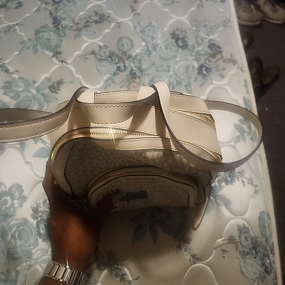 Michael Kors Cream Monogram Backpack with Gold Accents - Picture 12 of 16
